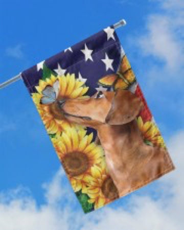 Dachshund With Sunflower Dog American Patriot Flag Independence Day - House Flag