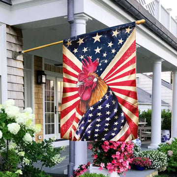 Rooster Patriot American US  - House Flag